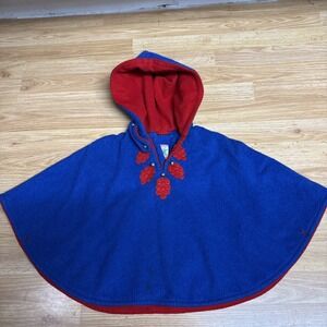 Made In Vienna Kids Hooded Wool Cape Blue And Red‎